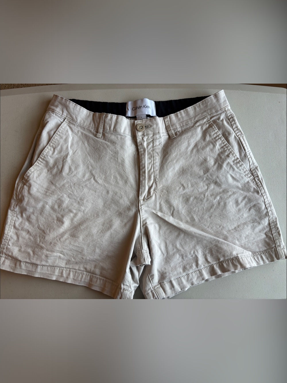 Calvin Klein Neutral Beige Cotton Flat-Front Shorts